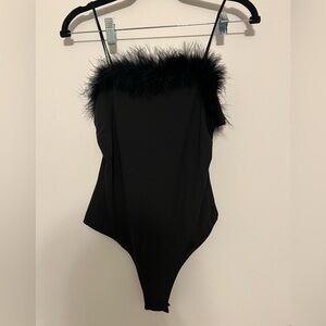 Women’s Black Bodysuit with Feathers Size M